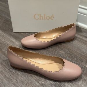 Chloe Lauren Scalloped Leather Ballet Pink Tea Flats